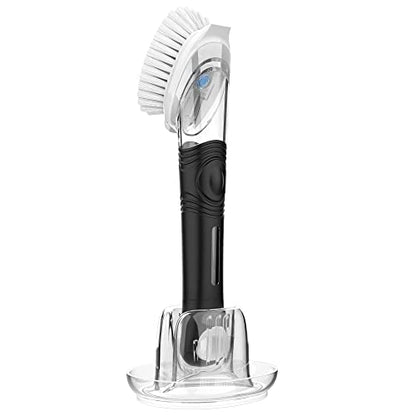 MR.SIGA Soap Dispensing Dish Brush Storage Set, Kitchen Brush with Holder | Dish scrubber with soap dispenser, dish soap brush with scraper