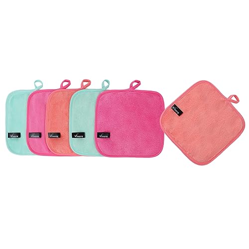 VIVOTE Microfiber Face Cloth Quick Drying Flannel Makeup Remover Pads 6pcs | 20cmx20cm Multi-color Ultra Soft & Reusable Wash Cloth for Face
