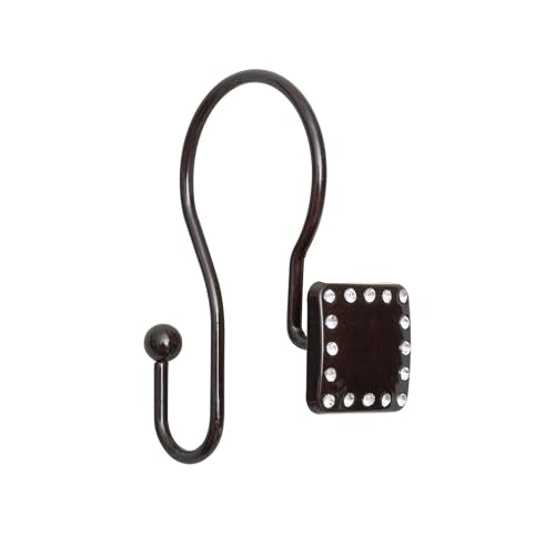 Shower Hooks - Double Shower Curtain Rings for Bathroom - Rust Resistant Shower Curtain Hooks for Shower Curtain or Liner - Shower Curtain Rings with Crystal Design - Set of 12, Oil Rubbed Bronze - color: Oil Rubbed Bronze