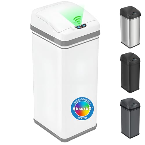 iTouchless 13 Gallon Sensor Kitchen Trash Can with Pet Lock & Odor Filter, Patented 50L Automatic Touchless Garbage Bin with Lid Sleek Rectangular Premium Wastebasket for Modern & Farmhouse Home White - color: Matte White