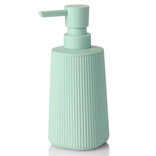 YAUKPH Small Soap Dispenser for Bathroom and Kitchen Matte Light Green | Modern Farmhouse Striped Style Plastic Hand Soap Dish Soap Dispenser with Pump - color: Light Green