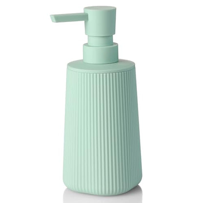 YAUKPH Small Soap Dispenser for Bathroom and Kitchen Matte Light Green | Modern Farmhouse Striped Style Plastic Hand Soap Dish Soap Dispenser with Pump - color: Light Green