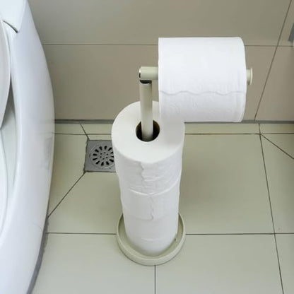 Toilet Paper Holder Stand with 5 Roll Storage Weighted Base (Matt Cream) | freestanding tp holder | silicone non-slip base | large storage capacity | tidy organized bathroom | 2mm thickened steel - color: Matt Cream