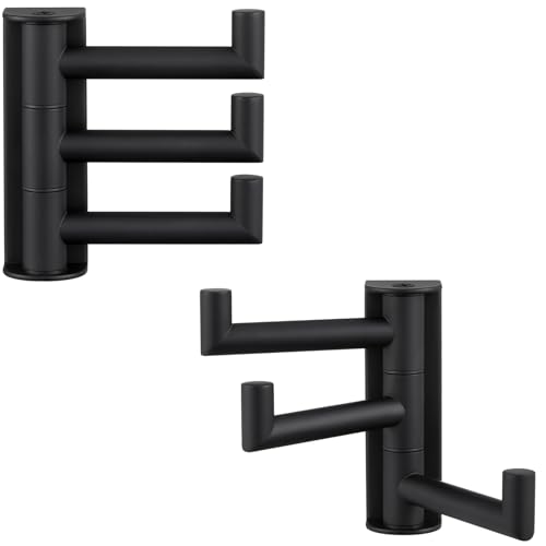 Angle Simple Swivel Towel Hooks for Bathrooms, 2 Pack Wall Hook Matte Black | Swing Foldable 3 Arms for Hand Towel Robe Coat, Solid 304 Stainless Steel, Space Saver for Kitchen Shower Closet, Wall Mount - color: Matte Black, size: 2 Pack