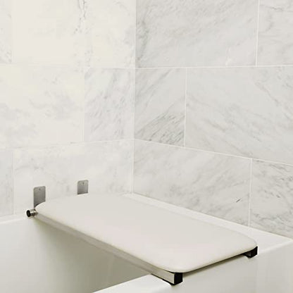Hermosa 32" x 13.5" Back Wall-Mount Folding White Padded Tub Seat for Adults - color: Naugahyde White