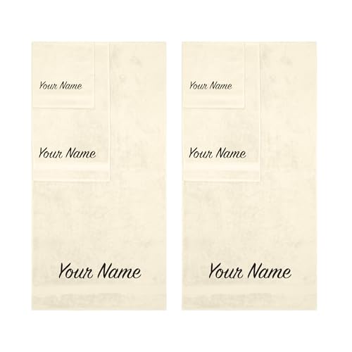 Personalized Towels, Hotel & Spa Quality, Super Soft, Highly Absorbent, Bathroom Sets, 100% Cotton Monogrammed towels 6 Piece Towel Set, Includes 2 Bath Towels, 2 Hand Towels, 2 Washcloths Cream color - color: Cream, size: 6 Pieces Towel Set