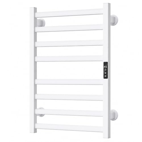 Electric Towel Warmer Wall Mounted, Heated Towel Rack with Intelligent Timer & Temperature Control, Plug-in or Hardwired, Left/Right Compatible, 27 Inch, White - color: White, size: 27 Inch