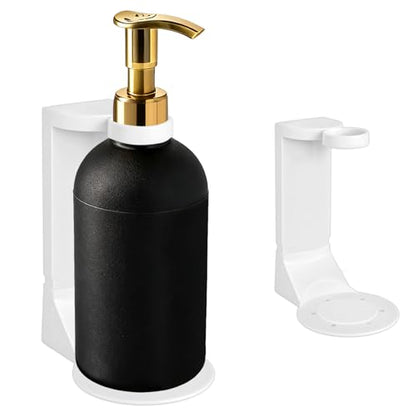 Single Bottle Wall Mount Bracket with Adhesive Pads - 11 Lbs Heavy Duty No Drill Soap Dispenser Holder for Bathroom & Kitchen - Rustproof, Floating Design for Shampoo/Lotion