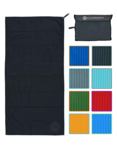 Microfiber Beach Towel, Quick Dry Gym Towel, Sand Free, 40x20 | Ribbed texture, super absorbent, lightweight, quick dry, hanging loop, pouch, travel pool yoga fitness, Black - color: Black, size: Small (40"x20")