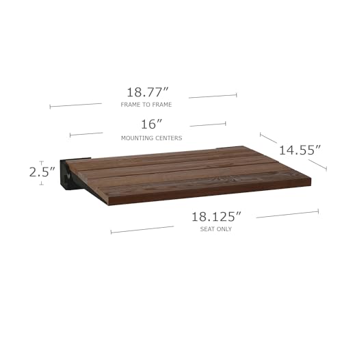 Seachrome 18 inch Silhouette Slimline Folding Wall Mount Shower Bench Seat, Natural Ash Wood Thermacor Seat with Matte Black Frame - color: Walnut Ash Wood With Matte Black Frame