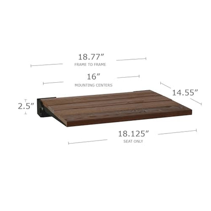 Seachrome 18 inch Silhouette Slimline Folding Wall Mount Shower Bench Seat, Natural Ash Wood Thermacor Seat with Matte Black Frame - color: Walnut Ash Wood With Matte Black Frame