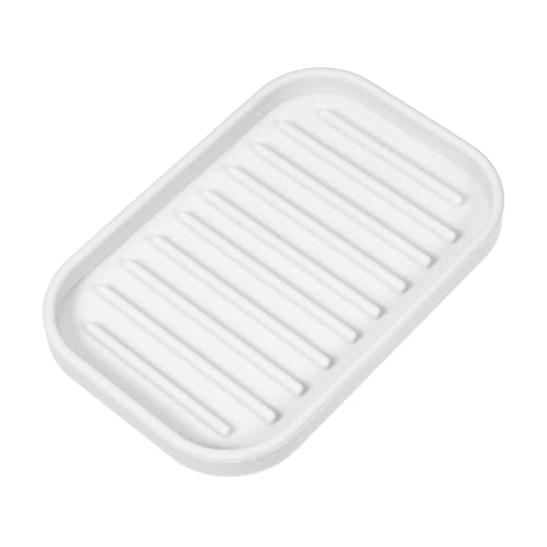 VOCOSTE Silicone Soap Dish, White, 13.5x9cm | Soap Cleaning Storage, Keep Soap Dry, For Home Bathroom Kitchen - color: White
