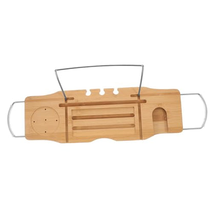 Adjustable Bathtub Tray Expandable Bath Storage Holder with Wine Phone Stand Bamboo Design for Relaxing Spa Experience Fits Standard Tubs