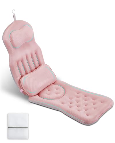 Full Body Bath Pillow for Bathtub, 5D Thick Tub Pillow for Bath with Movable Head, Neck & Lumbar Support, Laundry Bag & Hook, Bathtub Pillow for Post-Yoga Spa, Deep Relaxation(Pink, 51"*15") - color: Pink