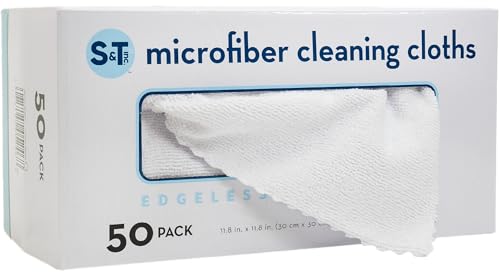 S&T INC. Microfiber Cleaning Cloth, 50 Pack, 11.8" x 11.8", White | Storage Box Included, Edgeless Cleaning Cloth for Home and Car, Reusable and Multi-Purpose Cleaning Rags, Machine Washable - color: White