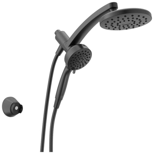 Delta 6-Setting PivotPro 3-in-1 Combination Shower Head with ProClean Spray, Matte Black Round Shower Head Rainfall with Handheld Spray, 1.75 GPM, Matte Black 75649BL - color: Matte Black