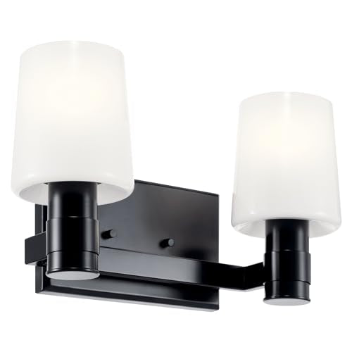 Kichler Adani 2-Light Bathroom Vanity Light, Black | Modern vanity light with opal glass for bathrooms and powder rooms (14.5" x 8.25"), 55175BK - color: Black, size: 14.5"