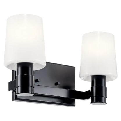 Kichler Adani 2-Light Bathroom Vanity Light, Black | Modern vanity light with opal glass for bathrooms and powder rooms (14.5" x 8.25"), 55175BK - color: Black, size: 14.5"