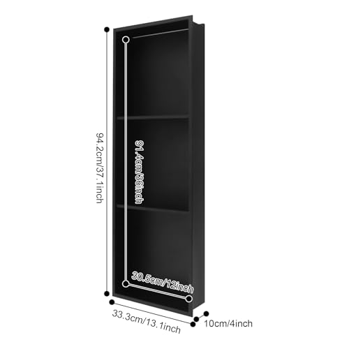 Stainless Steel Shower Niche with LED Light,12*36in Matte Black No Tile Needed Wall Vertical Niche,3-Tier Recessed Shower Shelf for Bathroom Storage Over Mount Installation (12*36in LED) - size: 12*36in LED