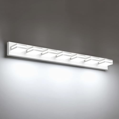 IZORRO LED Modern Bathroom Lights Fixtures(7-Light,Dimmable,360°Rotate),Matte White Acrylic Wall Lighting,Vanity Lights for Bathroom Over Mirror - 6000k 40In （No Assembly Required） - color: White, size: 7 - Light