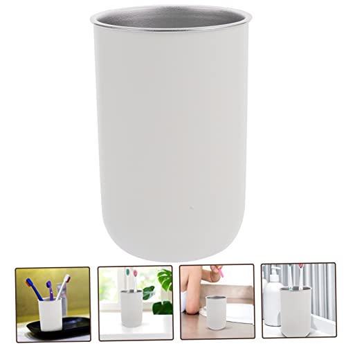 Stainless Steel Toothbrush Storage Cup with Dual Layer Design Multi-Functional Mouthwash Gargling Cup for Boy Girl Capacity Space-Saving Bathroom Organizer - color: White