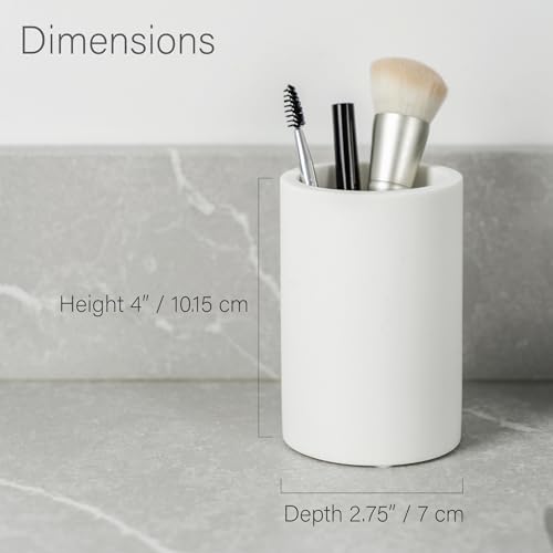White Resin Bathroom Tumbler Cup - White Toothbrush Holder, 4x2.75 Inch, 12oz Capacity, Minimalist Vanity Countertop Organizer - color: White