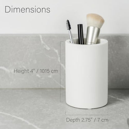 White Resin Bathroom Tumbler Cup - White Toothbrush Holder, 4x2.75 Inch, 12oz Capacity, Minimalist Vanity Countertop Organizer - color: White