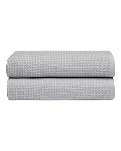 Cozy Earth Waffle Bath Towels, Mini Textured Waffle Weave Pattern | 60% Cotton 40% Viscose from Bamboo Bath Towels 30 x 58 Inches, Soft and Absorbent Terry, 2 Pack - color: Harbor Mist, size: Bath Towel