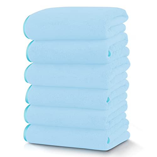 TENSTARS Silk Hemming Hand Towels for Bathroom - Quick Drying - Ultra Soft Microfiber Absorbent Towel for Bath Fitness, Gym, Shower, Hotel, and Spa - 16x28 Inch | Set of 6, Aquamarine - color: Aquamarine, size: 6 Piece Hand Towels