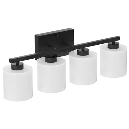 Honesorn 4-Light Vanity Lights, Matte Black Bathroom Light Fixtures | Black Bathroom Vanity Light, Wall Sconces with Milky White Frosted Shades Bedroom,E26 Socket(Bulbs Not Included) - color: Matte Black, size: 4-Light