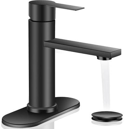 Bathroom Faucet Single Hole Single Handle Vanity Faucet | Modern Black Bathroom Faucet with Pop-Up Drain, Suitable for 1 Hole or 3 Hole Sink, Suitable for RV Etc Bathroom - color: Black