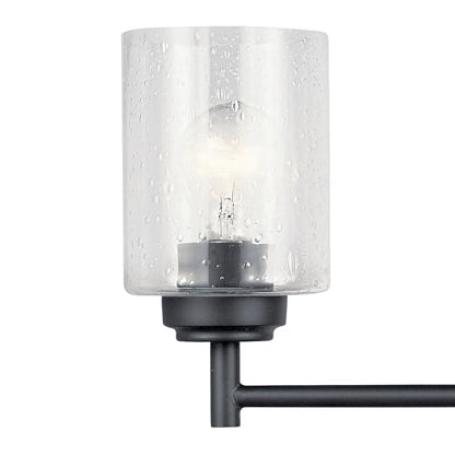 Kichler Winslow 4-Light Farmhouse Vanity Light, Black | Clear seeded glass vanity light with industrial styling (30" x 9.25" x 6.5"), 45887BK - color: Black, size: 30"