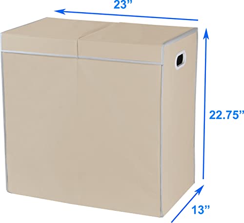 Simple Houseware Double Laundry Hamper with Lid & Removable Bags, Beige | Heavy Duty 600D Polyester, Water-Resistant Surface - color: Beige