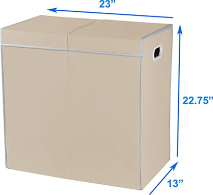 Simple Houseware Double Laundry Hamper with Lid & Removable Bags, Beige | Heavy Duty 600D Polyester, Water-Resistant Surface - color: Beige
