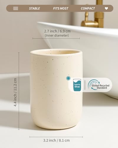 BosilunLife Ceramic Toothbrush Holder - 12oz Bathroom Toothbrush Holder Tooth Brush Holders Tumbler Cups Reusable Toothbrush Mouthwash Cup Small Toothbrush and Toothpaste Holder, Apricot - color: Apricot-cyl, size: cylinder
