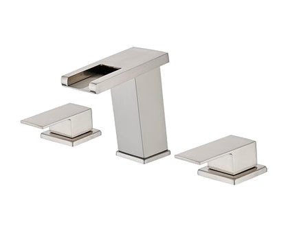 LED Bathroom Faucet 3 Hole, Brushed Nickel Waterfall Bathroom Faucets, 8 Inch Widespread Modern Bathroom Sink Faucet & Parts, Wide Spread Touch On Three Hole 2 Handle Bathroom Vanity Faucet - color: Brushed Nickel