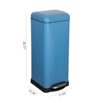 happimess Betty 8 Gal Step Trash Can Soft-Close Lid, Bright Cobalt Blue | Removable Liner, Semi-Rectangular, Steel Pedal, Iron Powder Coated, 27" Height, Non-Skid Base - color: Bright Cobalt Blue