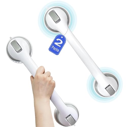 Shower Grab Bars for Seniors, Shower Handles for Elderly Suction Cup,2 Pack 16.19 Inch,Handicap Grab Bars for Bathtubs and Showers Wall, Bathroom Safety for Showers Walls Heavy Duty, No Drillin,Grey