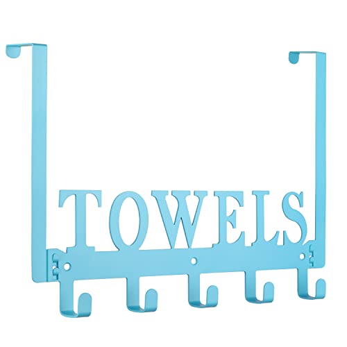 Kuhome Over The Door Towel Holder - Hooks & Rack for Bathroom, Robe & Beach Towels (Blue) - color: Blue, size: 5 Hooks