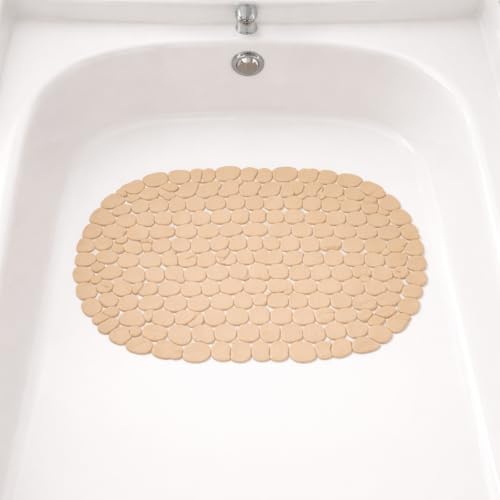 Dependable Industries Inc. Essentials Nonslip PVC Pebble Style Bathmat Shower Bathtub with Suction Cups 27" x 15" Textured for Secure Footing Oval (Brown) - color: Brown