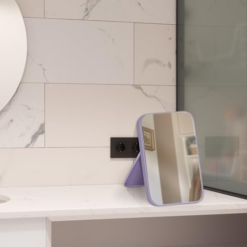2Pcs Table Desk Vanity 8-Inch Makeup Mirror, Simple Portable Travel Mirror with Stand, Standing and Wall Hanging Dual-use Purple - color: 2pcs-purple