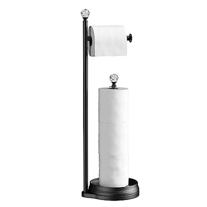 KASUNTO Toilet Paper Holder for Bathroom, Heavy Weighted Metal Free Standing Toilet Paper Holder Stand with Crystal Ball, Toilet Paper Roll Stand for Bathroom Accessories (Matte Black) - color: B- Matte Black
