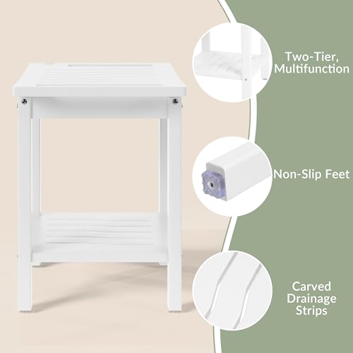Sage HDPE Poly Plastic Waterproof Bathroom Shower Bench, White - color: White