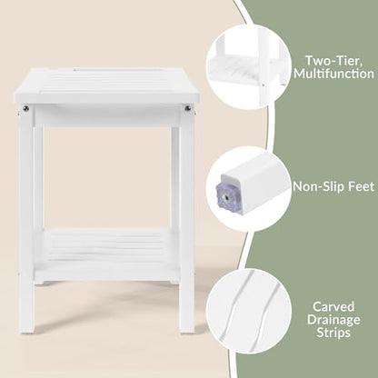 Sage HDPE Poly Plastic Waterproof Bathroom Shower Bench, White - color: White
