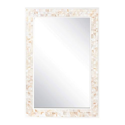 30x40 Inch Large Bathroom Mirror with White Wood Frame | Rectangular Wall Mirror, Handcrafted Mother of Pearl Mosaic Inlay, 3mm Tempered Glass, Horizontal Vertical Wall Mount Decor - size: 40"L x 30"W