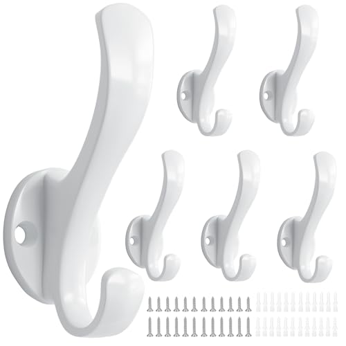 Coat Hooks Heavy Duty - Easy to Install Metal Towel Hooks Fashionable Wall Hooks for Hanging Hat, Towel, Key, Robe, Scarf, Bag, Cap (6 PCS White) - color: White