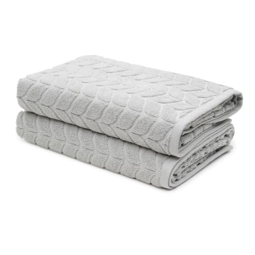 BAGNO MILANO Turkish Cotton Bath Towels, Hand Towels - Soft Plush Jacquard Collection - Highly Absorbent Towel Set (Light Grey, 2 pcs Bath Towel Set) - color: Light Grey, size: 2 pcs Bath Towel Set