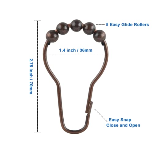 Shower Curtain Hooks Rings, Rustproof Metal Shower Curtain Rings for Bathroom Shower Rods Curtains - Set of 12, Bronze - color: Bronze