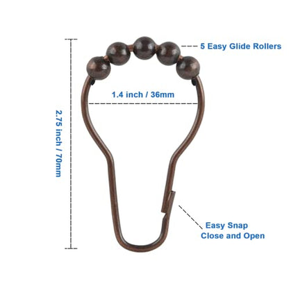 Shower Curtain Hooks Rings, Rustproof Metal Shower Curtain Rings for Bathroom Shower Rods Curtains - Set of 12, Bronze - color: Bronze