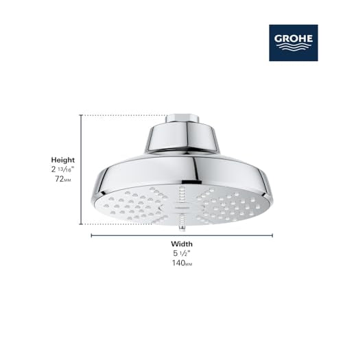 GROHE Aquabooster Tempesta 140 High Pressure Shower Head, Multi-Spray – 1.75 GPM Round Fixed Wall Mount, StarLight Chrome 1117460000 - color: StarLight Chrome